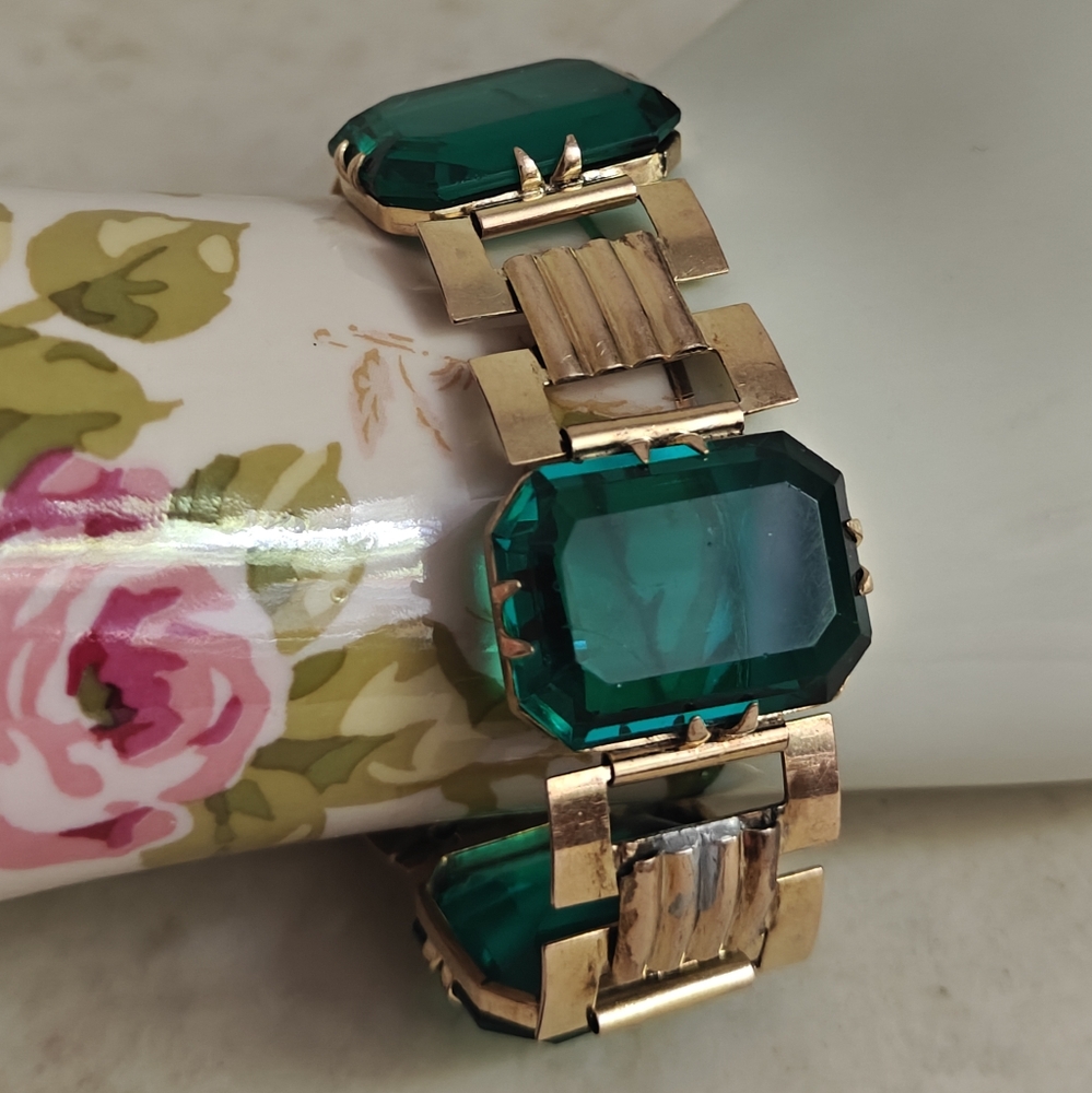 Vintage Andreas Daub Emerald Green Glass Bracelet